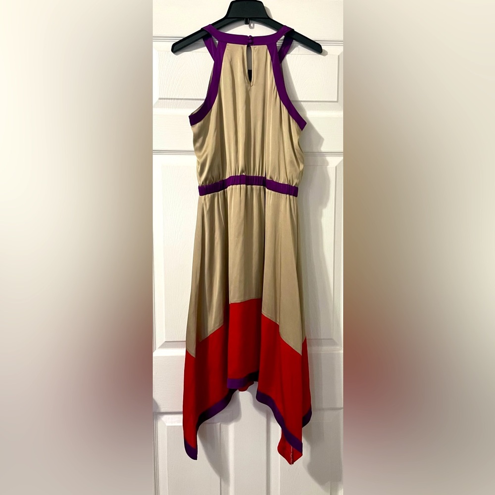 Outback Red Gold, purple and red silky dress size large